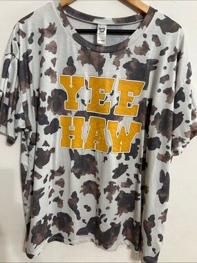 Daisy Rae Tie-Dye Cow Print Tee with Mustard Graphic 2XL